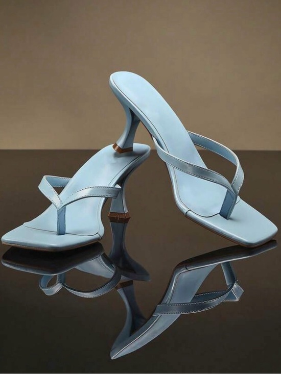 SHEIN Shoes - SHEIN Light Blue Square-Toe Mid Heel Thong Sandals